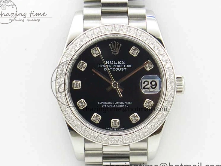 MiroTime 0405 Datejust 31mm 278275 SS Crystal Bezel BP Maker Best Edition Black Dial Crystal on SS President Bracelet Popular 3097